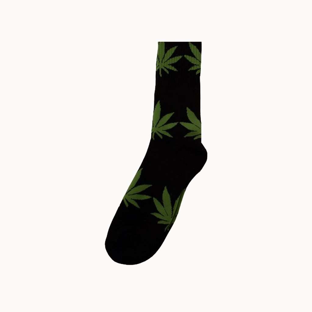 Leaf All Over Print Black Hemp Socks